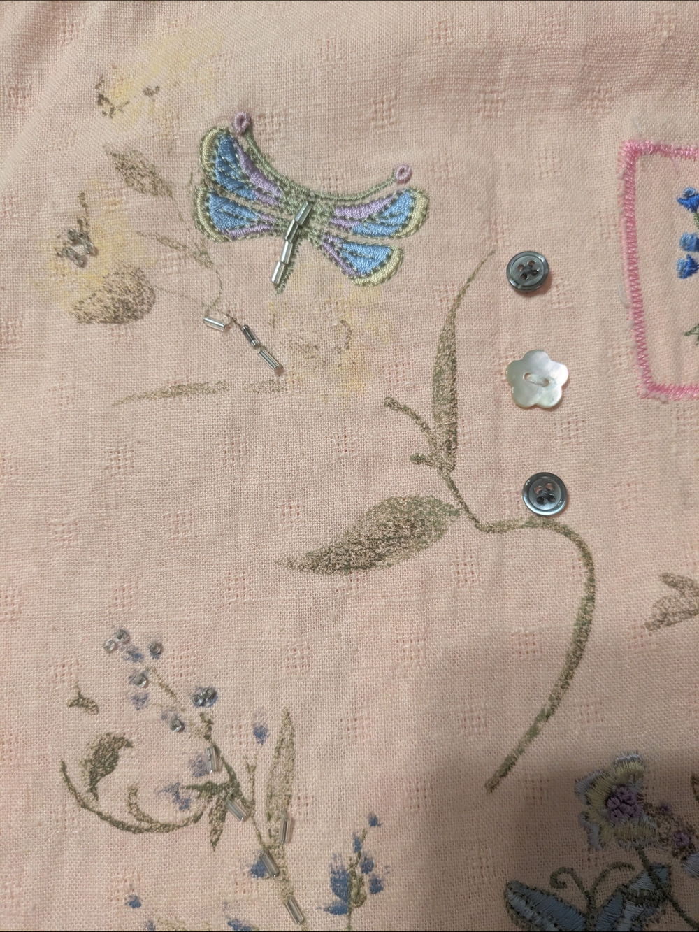 Light Peach Embroidered Button-Front Jacket - Picture 6 of 9